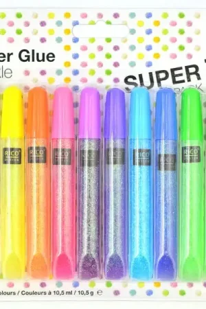 Lot de 10 stylos colle paillettes- glitter glue - couleurs pop Usine Directe