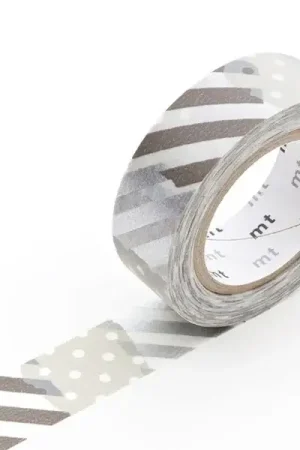 Commande En Gros Masking tape motif - Rayures et pois argent G