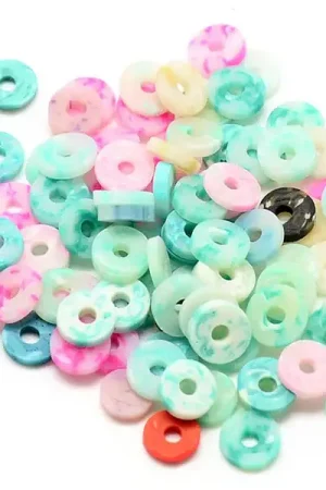Top Vente Boite de perles rondelles heishi 6 mm - marbré couleurs pastelles