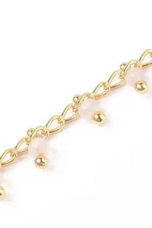Chaine perles facettes - rose poudre - doré à l'or fin 18K x 20 cm Certifié