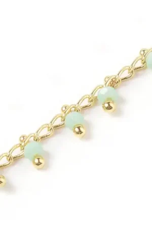 Chaine perles facettes - vert d'eau - doré à l'or fin 18K x 20 cm Commande En Gros