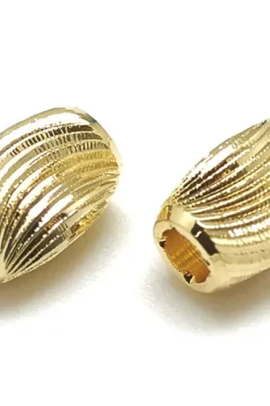 Achat Immédiat 10 perles ondulées - doré à l'or fin 18k - 6 x 4 mm