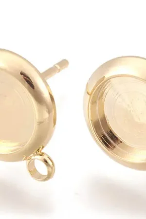 Super Prix Paire de boucles d'oreilles pour cabochons ronds - doré à l'or fin 18k - 8 mm