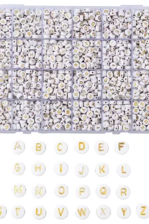 Boite de 1898 perles rondes en plastique - lettres alphabet - dorées Expédition Rapide