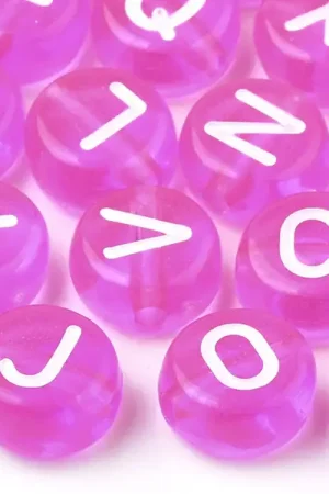 Commander Vite 200 perles rondes en plastique transparent - lettres alphabet - rose fuschia - 7 mm