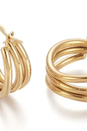 Super Prix Paire de boucles d'oreilles créoles multi fils - en acier inoxydable doré- 20 mm