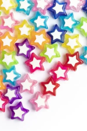 Promotion 50 perles en plastique étoiles - transparent et blanc - 9x10 mm