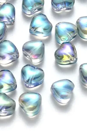 Produit De Marque 20 perles en verre - petit cœur bleu effet holographique - 6 mm