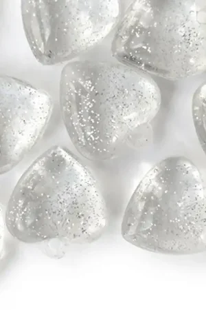 10 perles en plastique - coeur transparents à paillettes - 22 mm Prix Bas