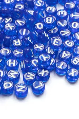 200 perles rondes en plastique - lettres alphabet - bleu roi transparent - 7 mm Satisfait Ou Remboursé