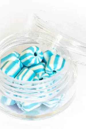 Boite de perles tubes Heishi 6 mm - rayé bleu turquoise Soldes