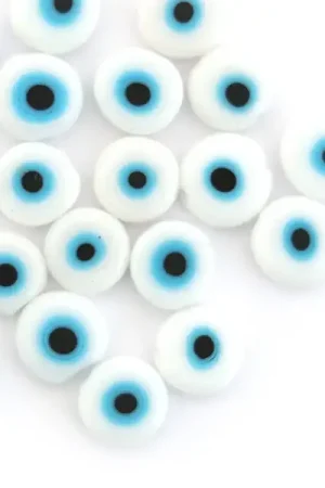 20 perles rondes en verre - œil porte bonheur - blanc - 8 mm Jusqu'à Épuisement Des Stocks
