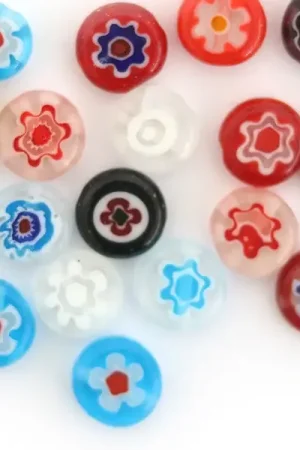 Offre Du Jour 20 perles millefiori en verre - rond plat - 8x3 mm