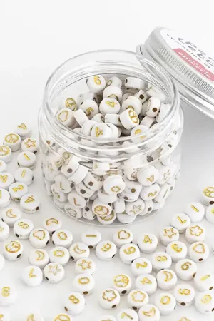 Super Prix Pot perles symboles et chiffres- Blanc