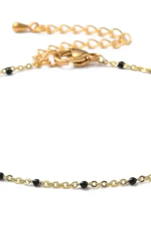 Bracelet chaînette émaillée à petits points noirs - 18,5 cm - doré à l'or fin 18K Achetez Aujourd'hui