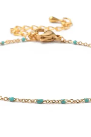 Commander Maintenant Bracelet chaînette émaillée à petits points turquoise - 18,5 cm - doré à l'or fin 18K