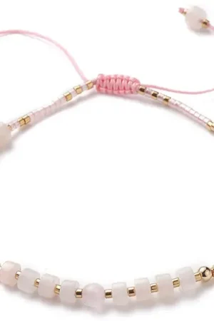 Bracelet fin - perles d' aventurineet quartz rose - taille ajustable Achetez Aujourd'hui