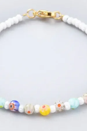 Achat Immédiat Bracelet blanc à perles millefiori en verre