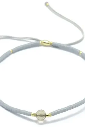 Bracelet en perles miyuki et quartz naturel - gris - ajustable Offre Exclusive