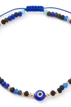 Bracelet perles œil bleu - porte bonheur - taille ajustable Meilleur Prix