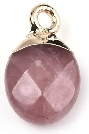 Pendentif en pierre naturelle -quartz cerise - ovale - 15 x 8 mm Soldes
