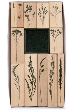 Retour Gratuit 12 tampons motifs fleurs avec encre noir - Rico Design