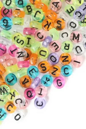 Lot de 200 perles rondes colorées lettres alphabet - transparentes Petit Prix