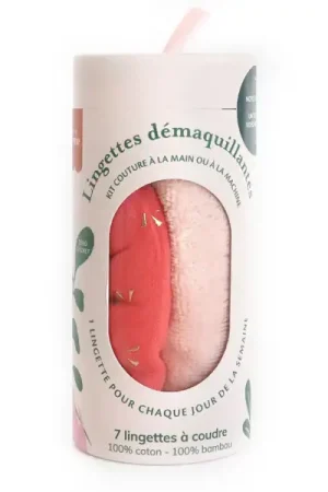 Kit couture - 7 lingettes démaquillantes à coudre - Corail/or Certifié