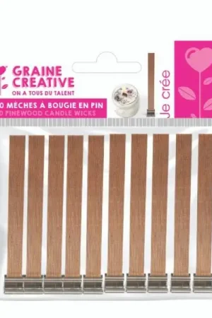 Soldes Sachet de 10 mèches bougie en pin et socle en métal - 2 cm de largeur