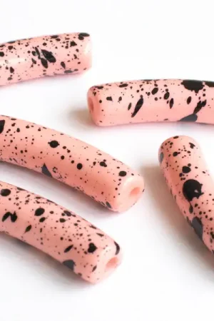 Commander Maintenant Lot de 5 perles tubes 6 mm - Rose tacheté