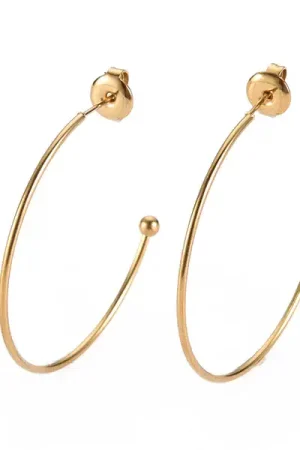 Boucles d'oreilles demi-créoles pour perles heishi - Doré à l'or fin 18k - 36 x 36 mm Usine Directe