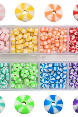 Boite de 8 couleurs de perles heishi épaisses rayées Petit Prix