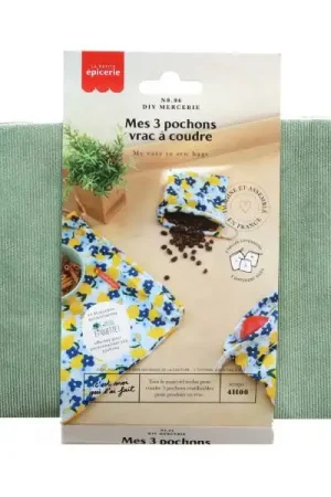 Livraison Express Kit DIY Mercerie - Mes 3 pochons vrac à coudre tissu citron