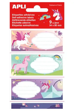 Prix Réduit Pochette de 9 étiquettes prénom ( scolaire / cadeaux ) - licornes