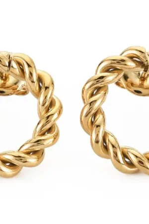 Commander Maintenant Paire de boucles d'oreilles puces - Rond torsadé - Doré à l'or fin 14k - 16 mm