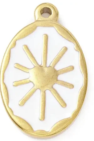 Pendentif émaillé en acier inoxydable doré - Soleil blanc- 23 x 14 mm Haute Qualité