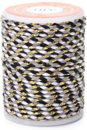 Acheter Direct Bobine de 4 m de cordon en coton tressé - Noir, blanc, gris et doré