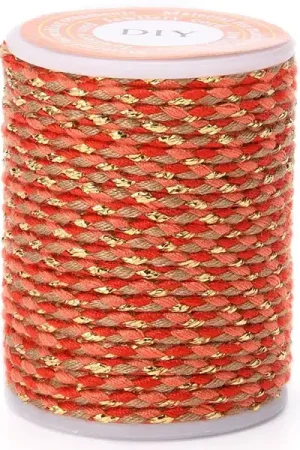 Expédition Rapide Bobine de 4 m de cordon en coton tressé - Rouge, corail, marron et doré