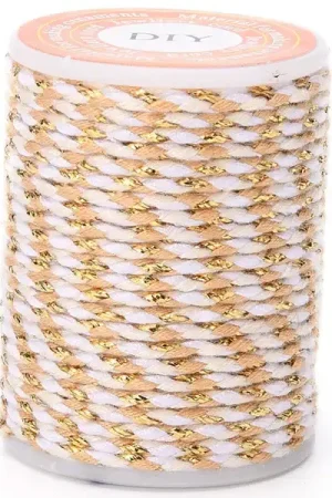 Bobine de 4 m de cordon en coton tressé - Blanc, beige, rose et doré Bon Marché