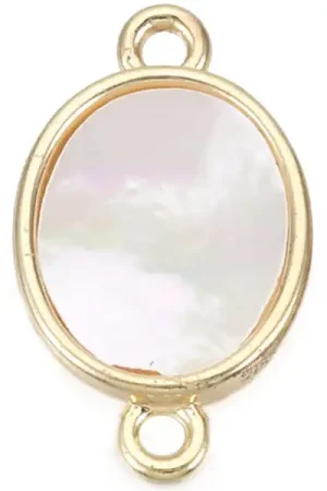 Offre Exclusive Pendentif connecteur ovale - Nacré et doré à l'or fin 18K - 17 x 9,5 mm