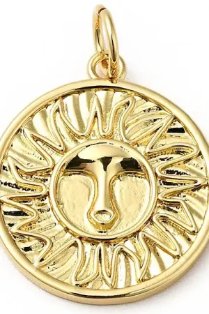 Pendentif rond doré à l'or fin 18K - Soleil ethnique - 18 x 16 mm Expédié Aujourd'hui