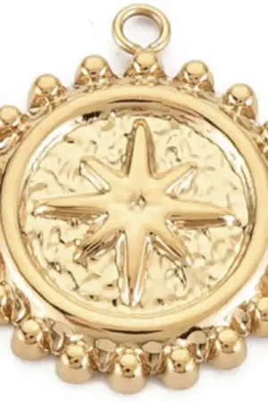 Pendentif texturé petite étoile astro - doré à l'or fin 14K - 18 x 15 mm Prix Réduit