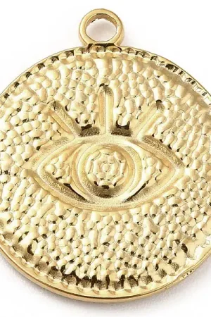 Pendentif rond avec œil - Doré à l'or fin 18k - 22 x 19 mm Meilleur Prix