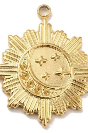 Pendentif soleil et étoile astro - Doré à l'or fin 18k - 21 x 18 mm Offre Limitée