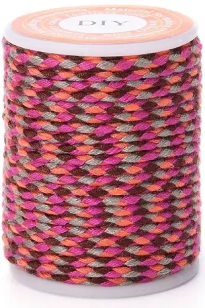 Achat Immédiat Bobine de 4 m de cordon en coton tressé - Rose, doré et bordeaux