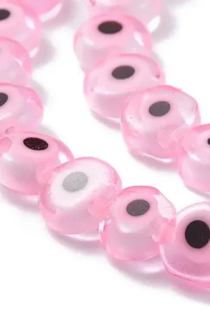 Authentique Lot de 20 petites perles en verre - œil turc rose - 6 x 3 mm