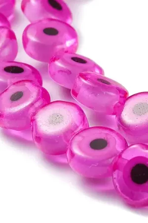 Certifié Lot de 20 petites perles en verre - œil turc rose fuchsia - 6 x 3 mm