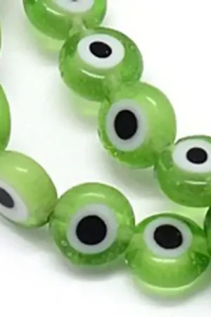 Réduction Lot de 20 petites perles en verre - œil turc vert - 6 x 3 mm