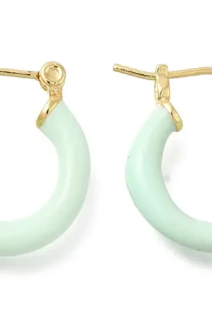 Certifié Paire de boucles d'oreilles créoles émaillées - Vert d'eau - 20 mm