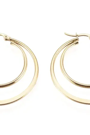 Usine Directe Paire de boucles d'oreilles double créoles - Acier inoxydable - 45 mm